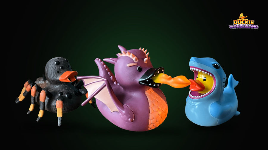 Animal rubber ducks: crab, spider, dragon, panda and 15 more wild designs